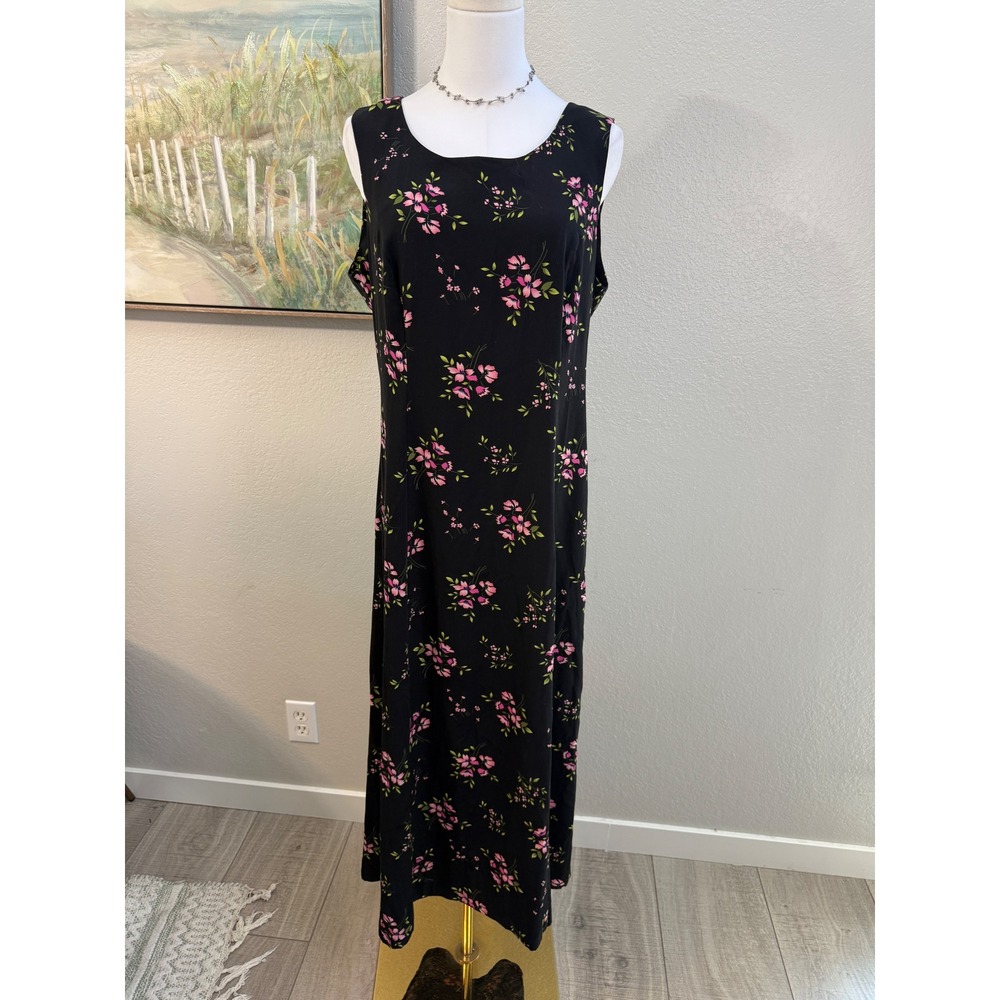 Black Floral Midi Dress Sleeveless Pink Floral Shift Dress Size 12